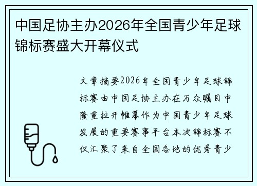 中国足协主办2026年全国青少年足球锦标赛盛大开幕仪式